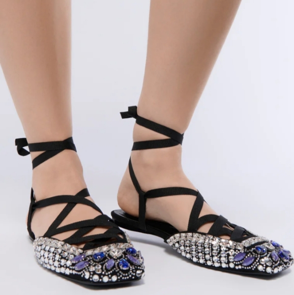 Beautiful Rhinestone Strappy Flats - Picture 2 of 5